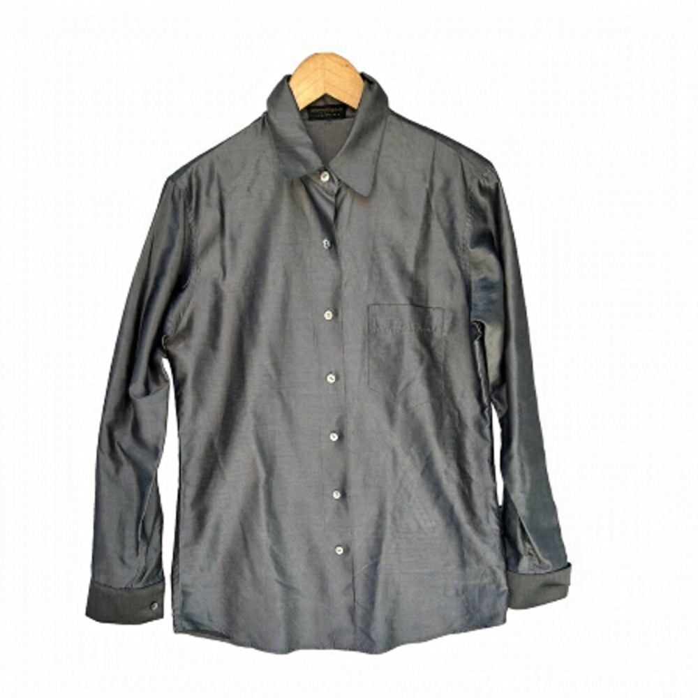 DONNA Karan 100% silk silver women blouse button size M